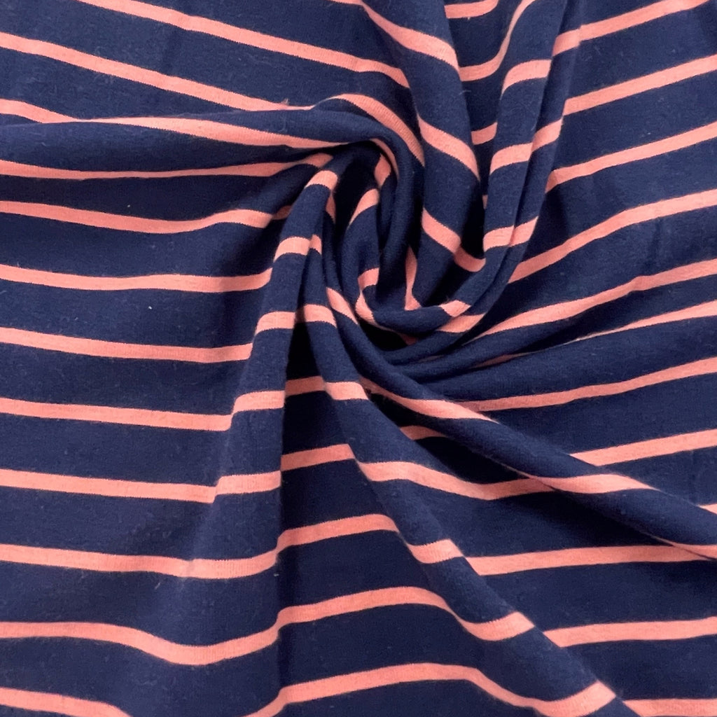 Navy Blue with Pink Stripe French Terry