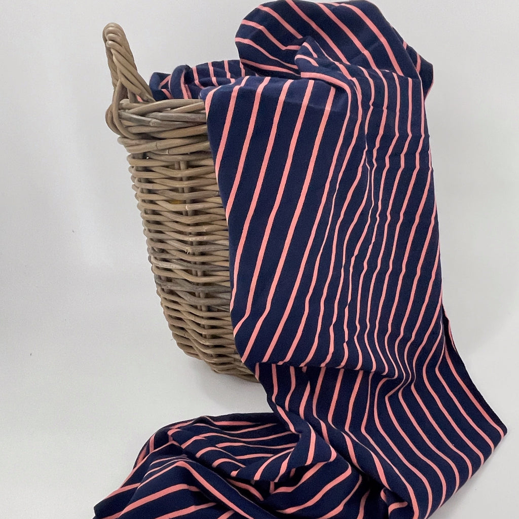 Navy Blue with Pink Stripe French Terry