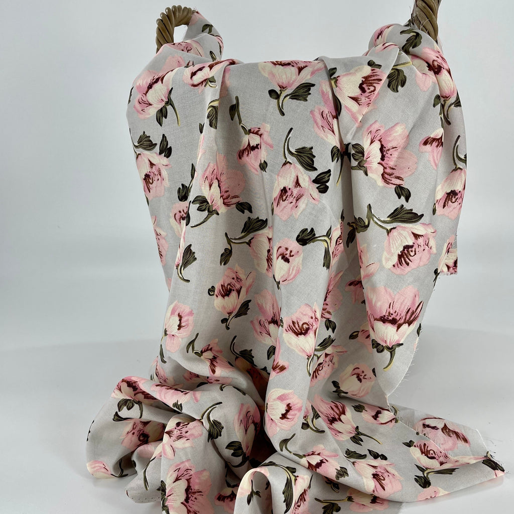 Viscose Pink Blossom on Grey