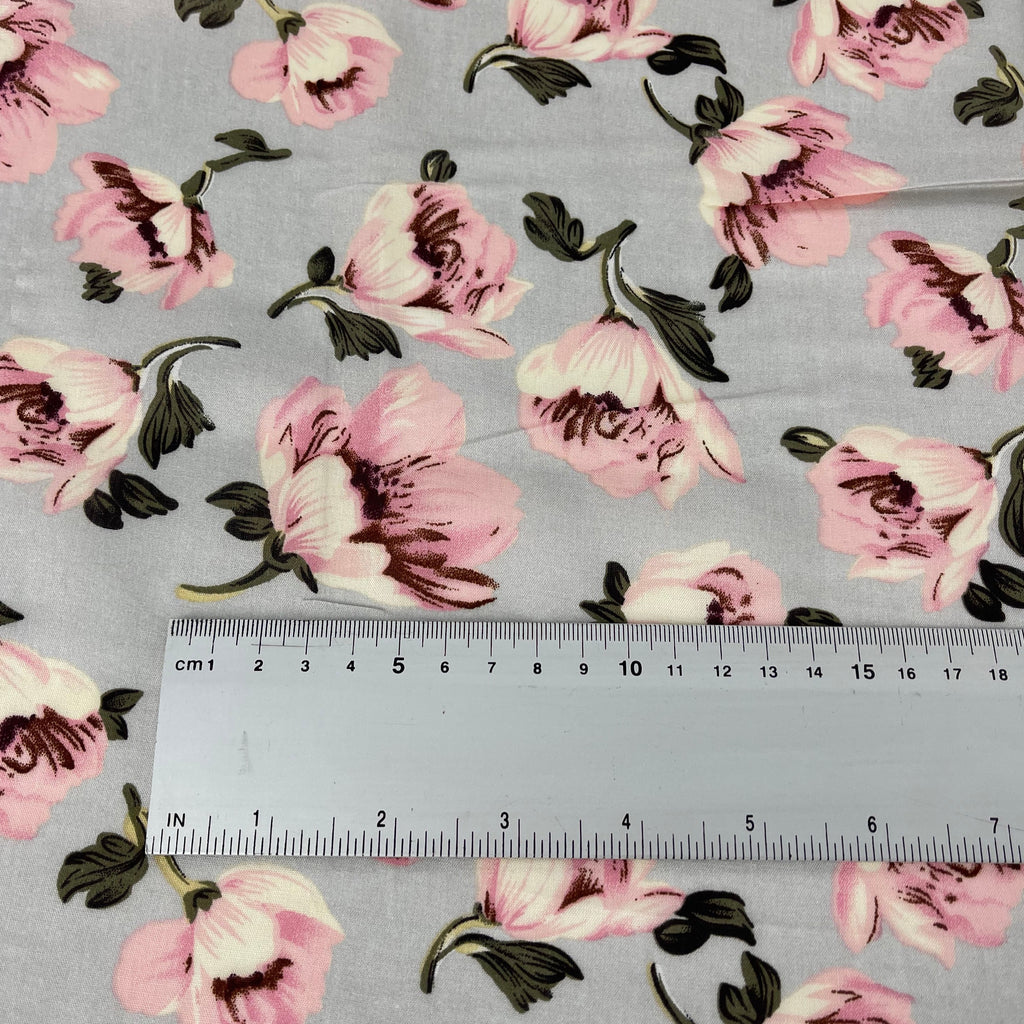 Viscose Pink Blossom on Grey