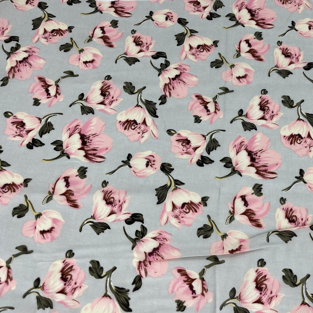 Viscose Pink Blossom on Grey