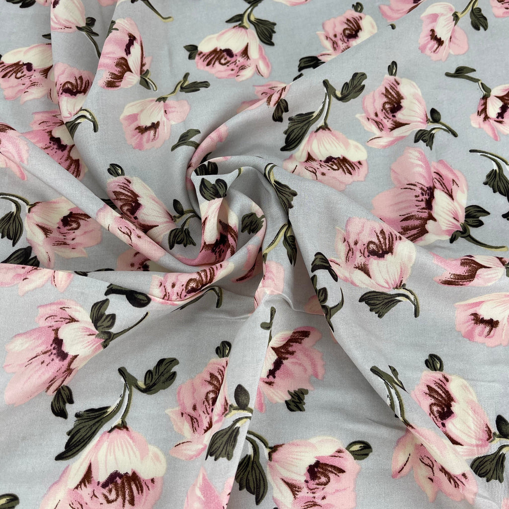 Viscose Pink Blossom on Grey