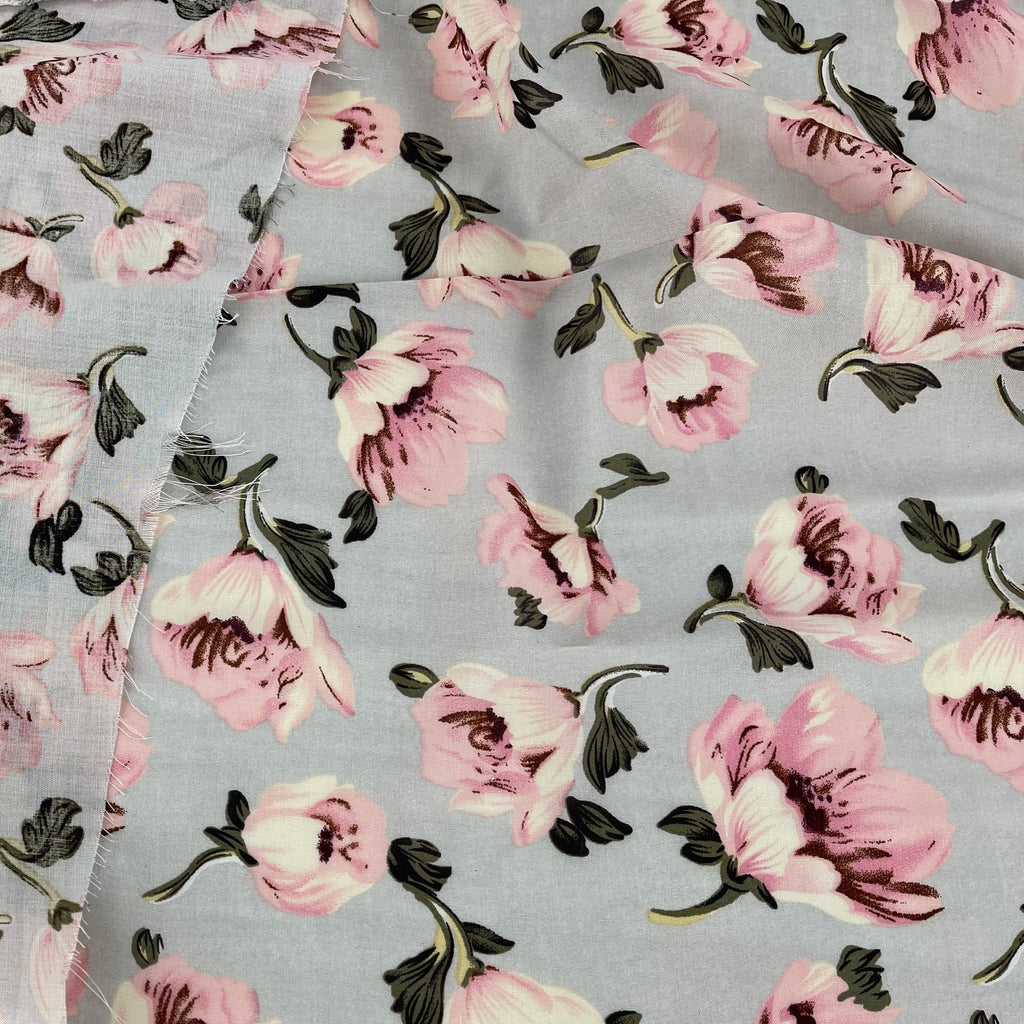 Viscose Pink Blossom on Grey