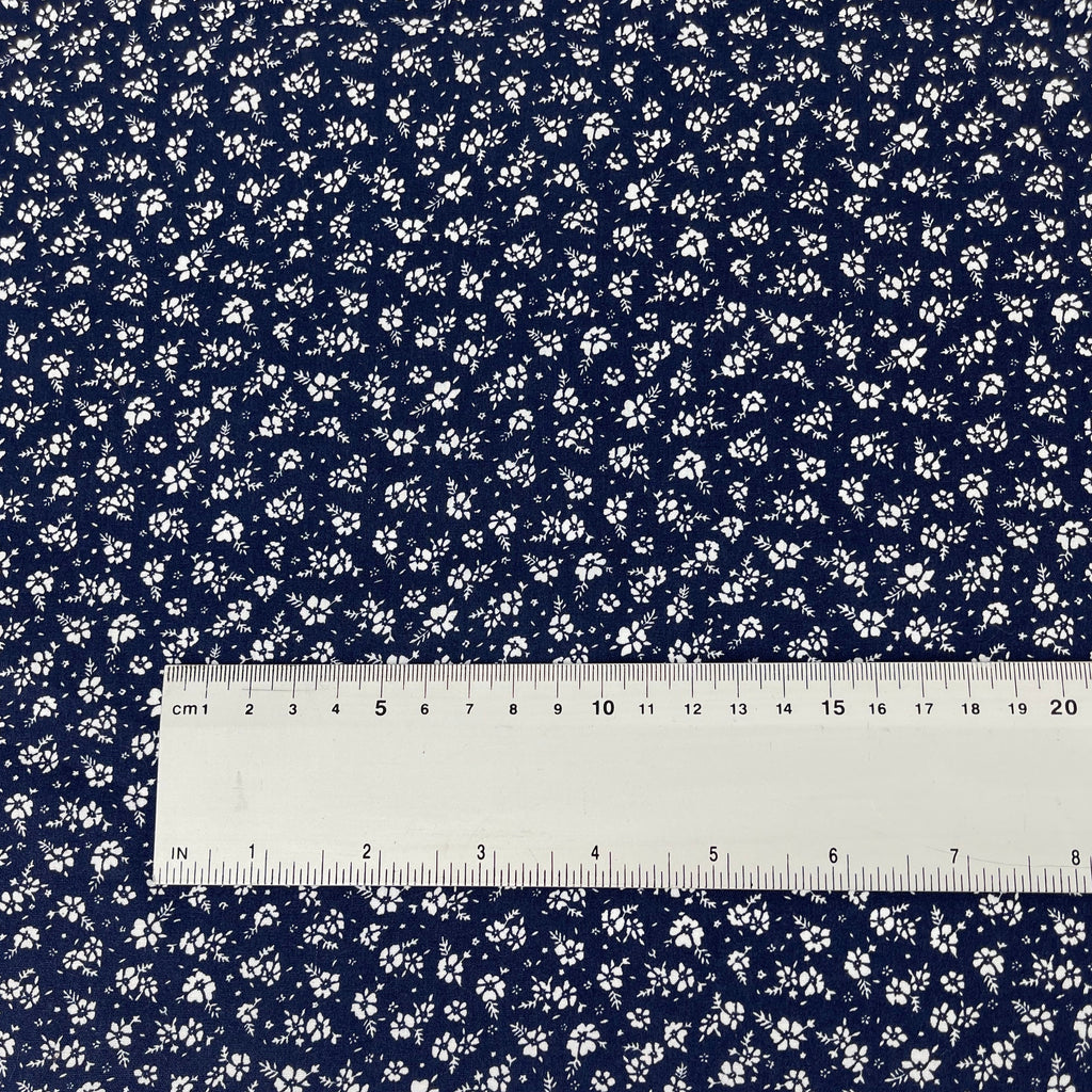 Cotton Poplin Navy White Ditsy Print