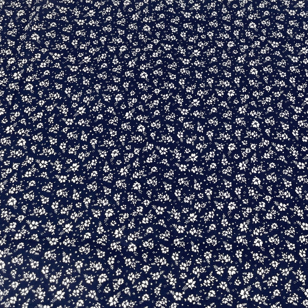 Cotton Poplin Navy White Ditsy Print