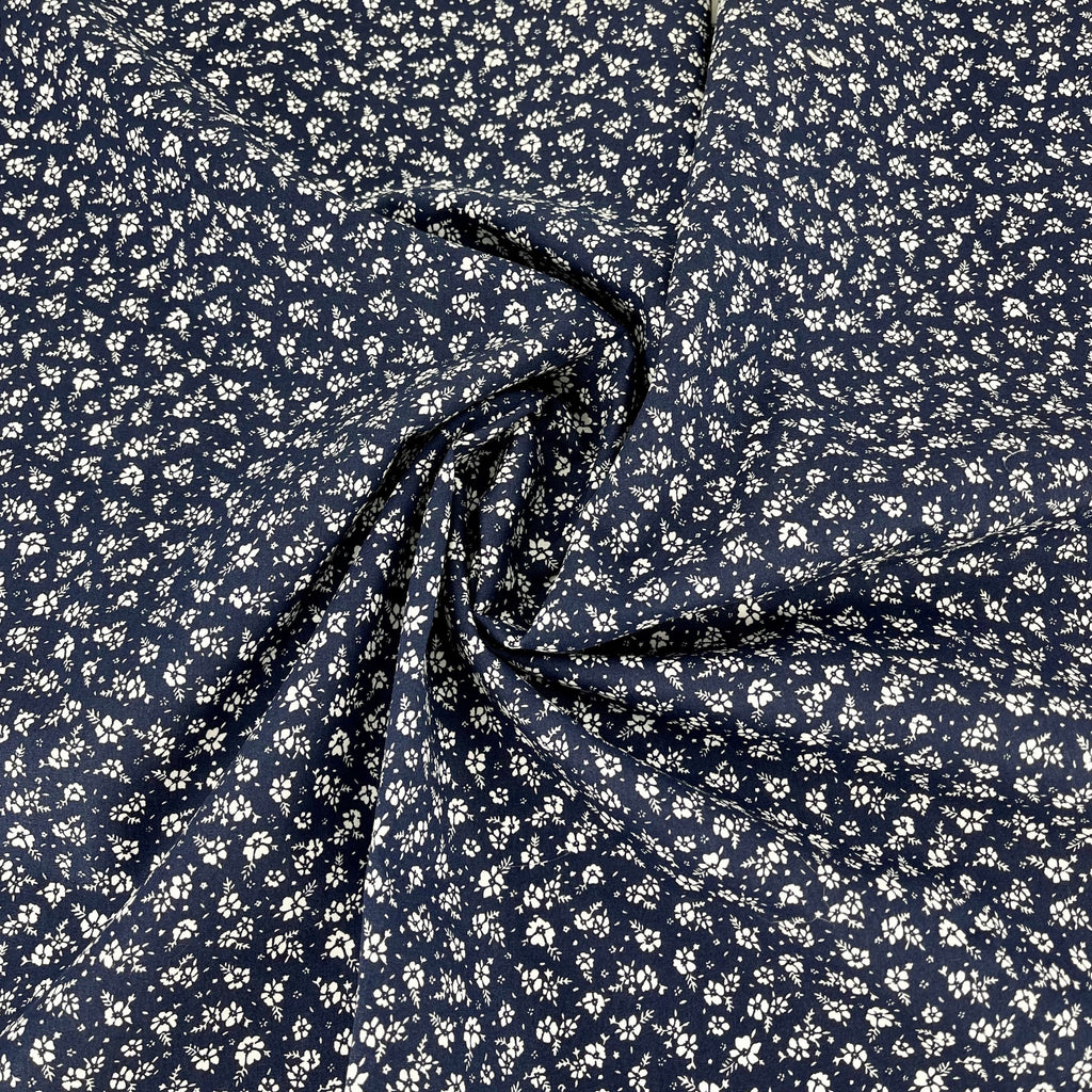 Cotton Poplin Navy White Ditsy Print