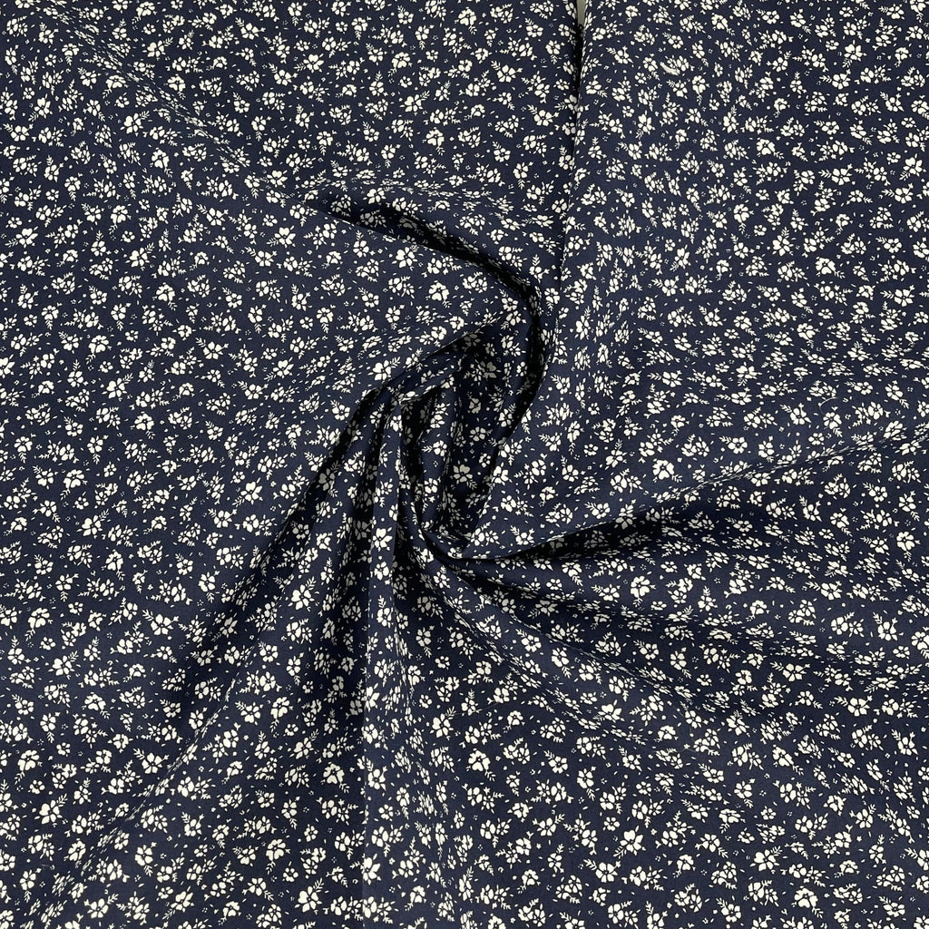 Cotton Poplin Navy White Ditsy Print