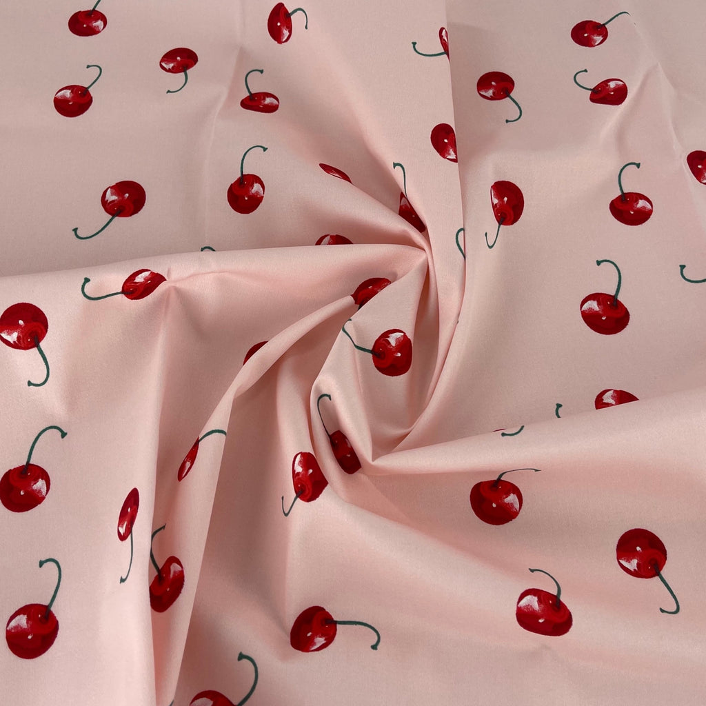 Cotton Spandex Pink with Cherries