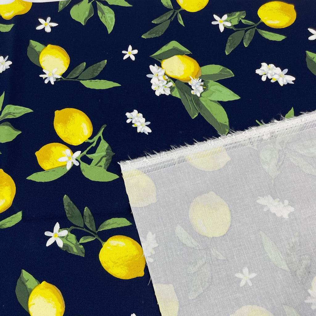 Cotton Spandex Navy with Lemons