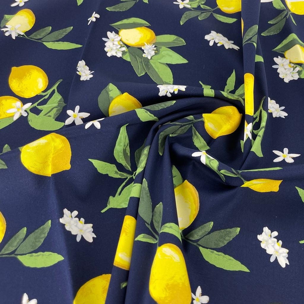 Cotton Spandex Navy with Lemons