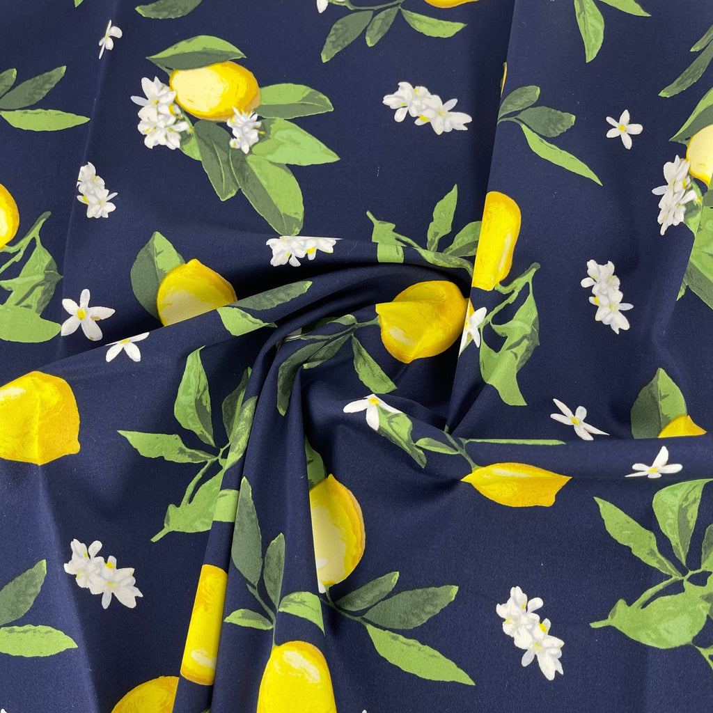 Cotton Spandex Navy with Lemons